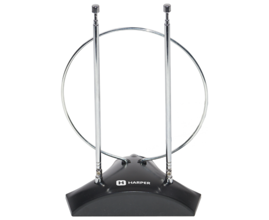  Антенна HARPER ADVB-2010 комнатная, пассивная; Принимаемый сигнал: DVB-T2; Диапазон: VHF / UHF (174–230 MHz, 470-862 MHz); Усиление: 5-7 dB; Сопротивление: 75 Ω; Коэффициент шума: ≤3 dB; Длина кабеля: 1,5 м 