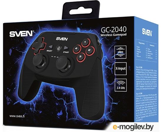  Геймпад беспроводной Sven GC-2040 (11 кл. 2 мини-джойстика, D-pad, Soft Touch, PC/PS3/Xinput), 