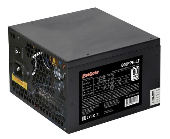  Блок питания ExeGate 600PPH-LT-OEM EX282044RUS-OEM 600W, 80+, ATX, black, APFC, 12cm, 24p, (4+4)p, 5*SATA, 3*IDE 