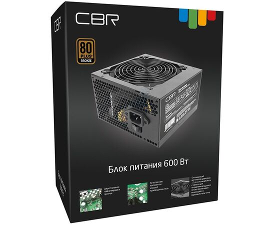  Блок питания CBR PSU-ATX600-12GM ATX 600W 80+ Bronze, APFC, 0.6mm, 20+4pin, 1*8-pin(4+4P), 2*6+2pin, 6*SATA, 4*IDE, 12cm fan, черный 