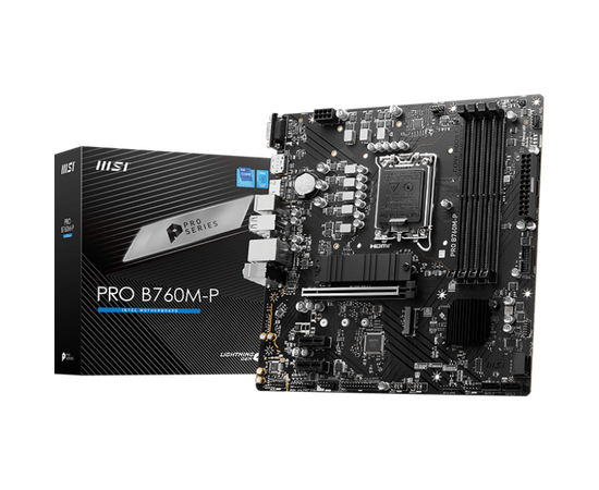  MB s1700 MSI Pro B760M-P, 4*DDR5, 1*PCIEx16, 2*PCIEx1, 2*M.2, 1*TypeC, 3*USB3.2Gen1, 8*USB2.0, 4*SATA3.0, 1G, VGA, DP, HDMI, M-ATX, RTL 