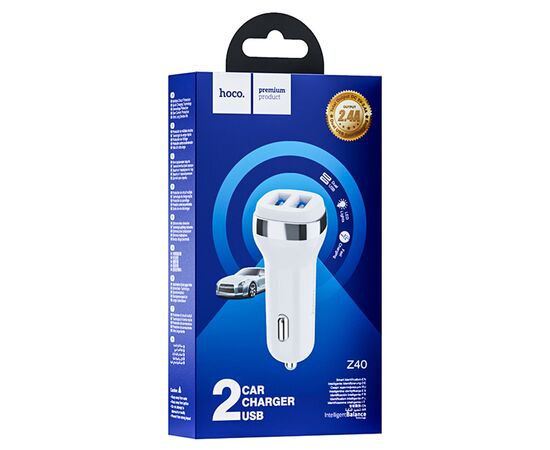  Автомобильное зарядное устройство HOCO Z40 Superior, 2xUSB, 2.4A, белый 