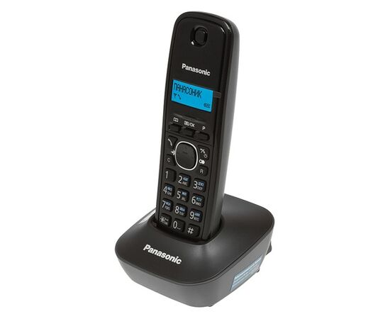  PANASONIC KX-TG1611RUH Grey, Телефон беспроводной DECT, база и трубка, АОН, Caller ID (журнал на 50 вызовов), русскоязычное меню, 12 мелодий звонка 