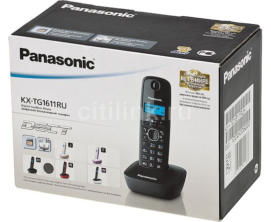  PANASONIC KX-TG1611RUH Grey, Телефон беспроводной DECT, база и трубка, АОН, Caller ID (журнал на 50 вызовов), русскоязычное меню, 12 мелодий звонка 