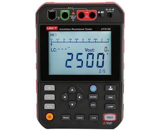  Измеритель сопротивления изоляции UNI-T UT512E напряжение до 2,5 кВ, сопротивление до 2,5 ТОм, память на 999 значений, CAT IV 600 В 
