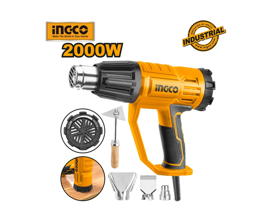  Фен строительный INGCO HG200047, 2000Вт, рег темп. до 550град. 3 скорости потока, коробка 