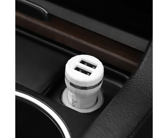  Блок питания автомобильный 2 USB HOCO, Z27 Staunch, 2400mA, кабель Micro-USB 1м, пластик, белый(1/10/100) 