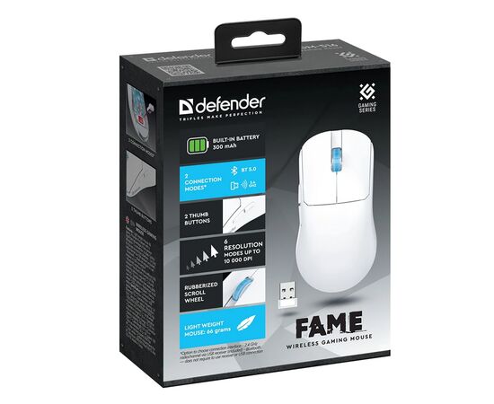  Мышь оптическая беспроводная Defender Fame GM-516 10000dpi, игровая (white) (237337) 