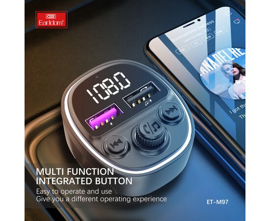  ФМ модулятор (2USB выхода, Bluetooth) Earldom ET-M97, 66W, с подсветкой 