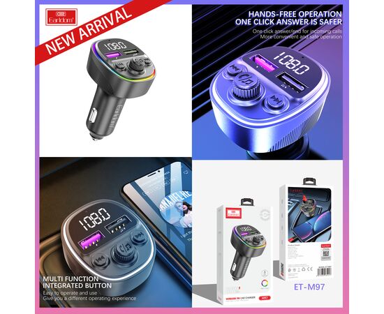  ФМ модулятор (2USB выхода, Bluetooth) Earldom ET-M97, 66W, с подсветкой 