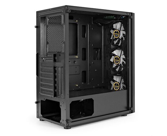 Корпус ExeGate EVO-8227 EX295765RUS Miditower (ATX, без БП, 2*USB+1*USB3.0+HD Audio, черный, 3 вент. с RGB подсветкой, бок. панель - зак. стекло) 